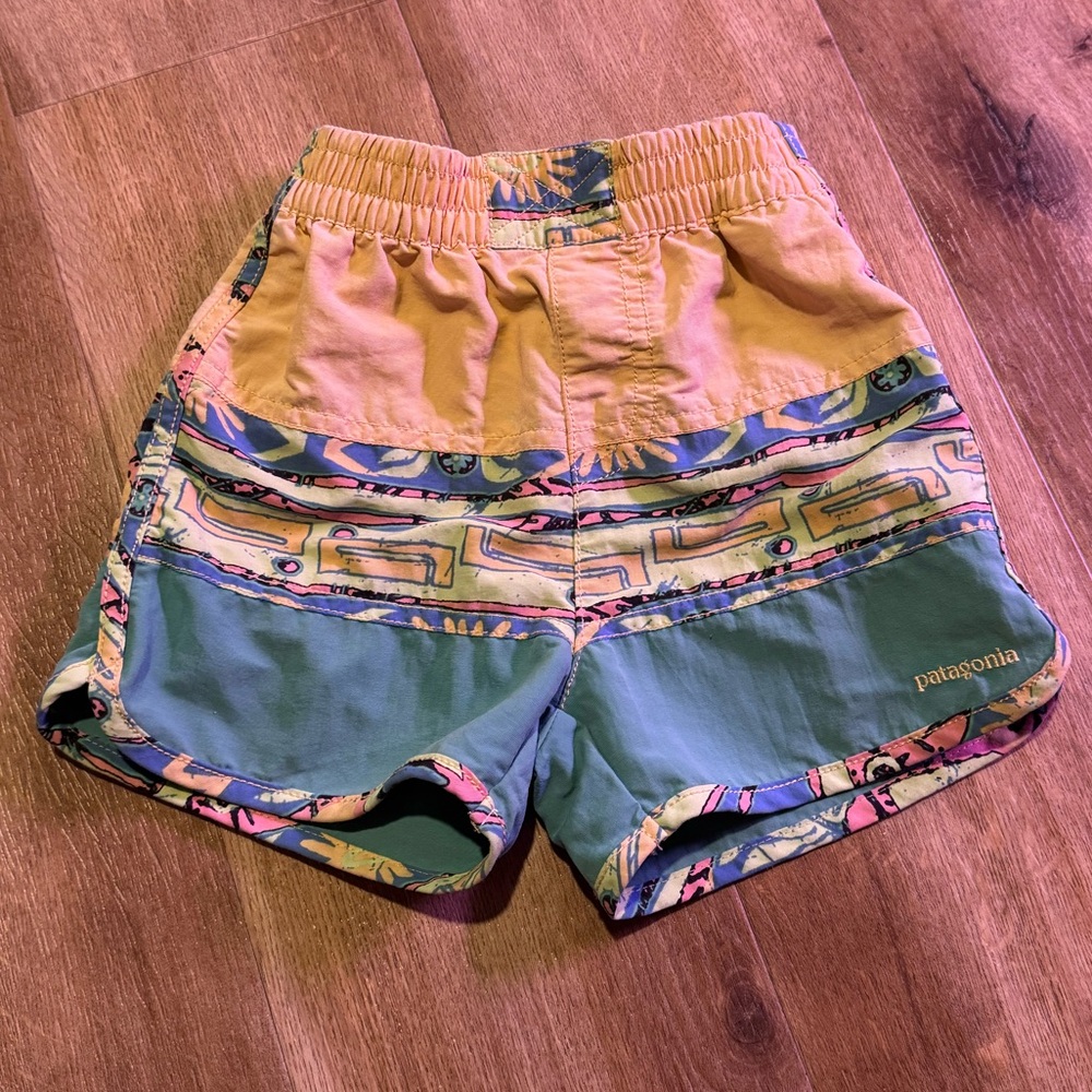 Patagonia Kids Swim Trunks in Yellow, Teal, Pink - Picture 2 of 3